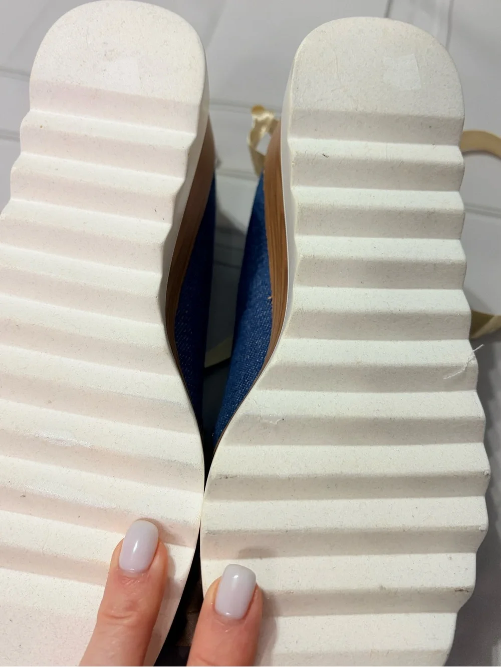 Cape Robbin Denim Blue Ballet Flats with Cream Ribbon